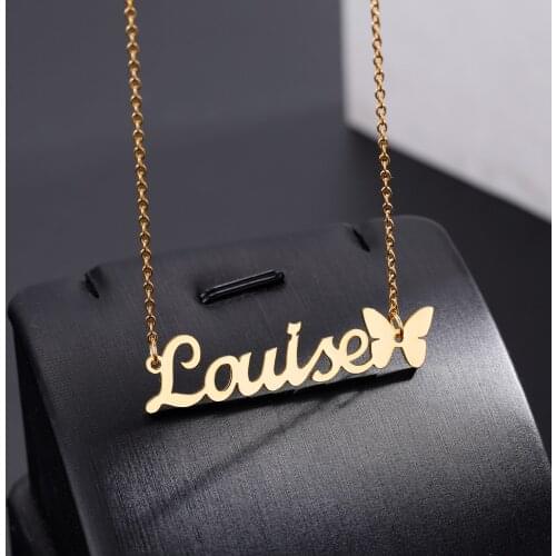 Personalized Name Necklace Customized butterfly Names Stainless Steel Necklace Pendant Chain For Women Summer Jewelry Gift