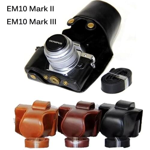 High Quality Leather Case Cover for Olympus EM10 II III E-M10 Mark II E-M10 Mark III 14-42mm Camera Bag Strap Black/Brown/Coffee