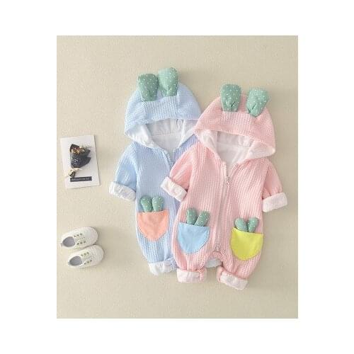Baby clothes spring and autumn new baby jumpsuit cute newborn climbing suit cute stitching cactus baby hooded jumpsuit