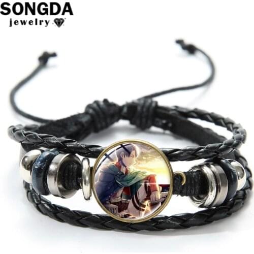 SONGDA Attack On Titan Punk Leather Bracelet Collection Levi Ackerman Eren Jaeger Survey Corps Anime Bracelet Cosplay Fans Gift
