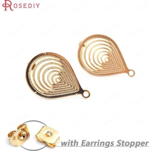 35225)10PCS 15x11MM 24K Gold Color Brass Hollow Drop Shape Stud Earrings High Quality Diy Jewelry Findings Accessories