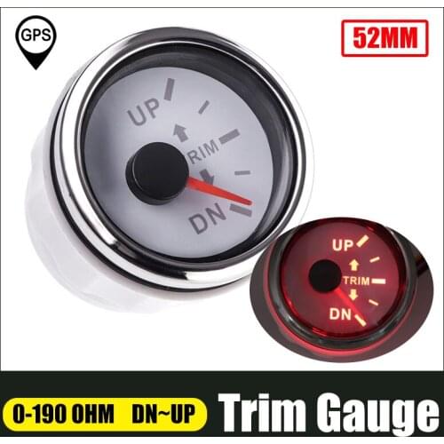 Left Right Side Trim Gauge 0-190 ohm For Boat Outboard Engine UP-DN Trim Meter With Red Backlit Stainless Steel Gauge 12V/24V