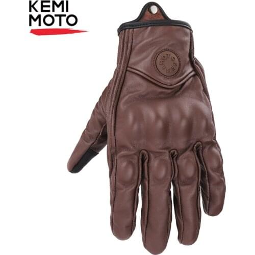 KEMiMOTO Real Leather Motorcycle Gloves Touch Screen Summer Men Cycling Moto Guantes Motorbike Protective Gears Motocross Glove