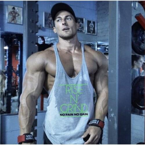 Brand No Pain No Gain Letters Print Gym Stringer Tank Top Men Bodybuilding and Fitness Vests Cotton Singlets