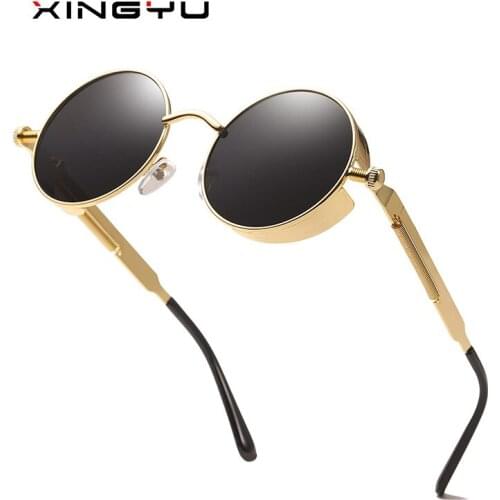 XINGYU Retro Round Steam Punk Sunglasses Men Women Brand Designer Small Circle Sun Glasses Vintage Metal Frame Driving Eyewear