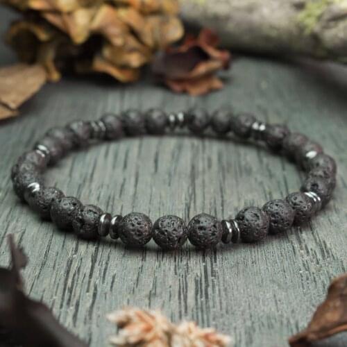 Mens bracelet black beads 6 mm natural stone lava lava (Vesuvianite) Hematite handmade creation