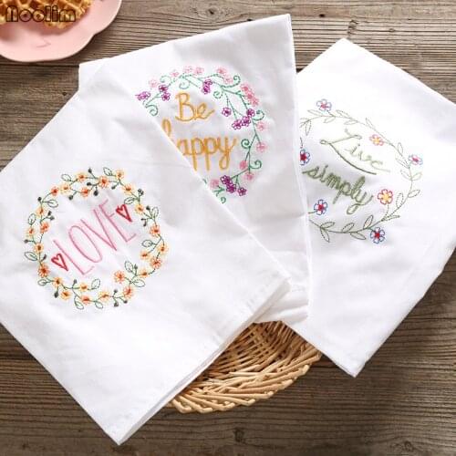 NOOLIM 6pcs/set High-quality Embroidered Tea Towels Cotton Napkins Table Napkins Home Kitchen Servetten Wedding Cloth Napkins