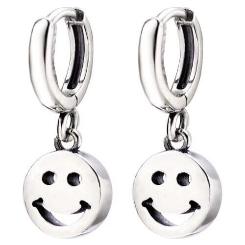 New Arrival 925 Sterling Silver Fashion Simple Smile Face Ladies Tassel Stud Earrings Jewelry For Women Girl Birthday Gift