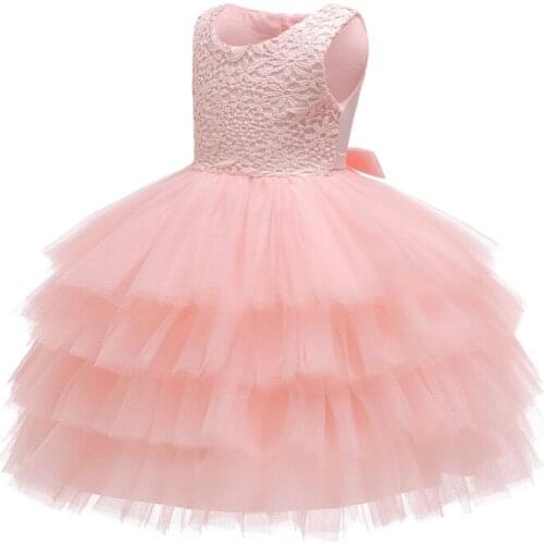 2020 New Girls Party Dresses Children Sleeveless Lace Layered Tulle Princess Party Wedding Dresses Formal Kids Clothes Vestido