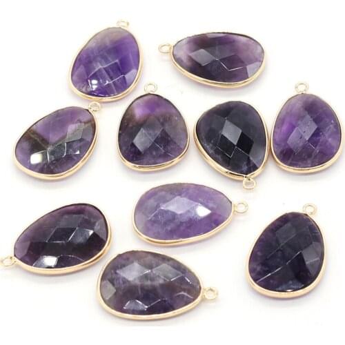 Natural Agats Amethysts Pendants Reiki Golden Plated for DIY Jewelry Necklace Bracelets Making Size 23x34mm