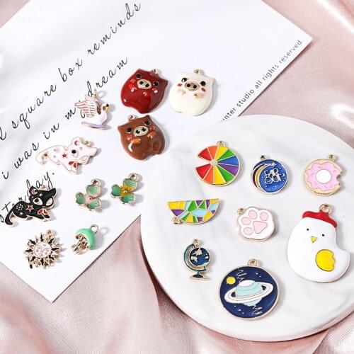 10 pcs Cats Sun Globe Enamel Alloy Charms Colorful Geometric Flower Pendants Charm DIY Fashion Earring Jewelry Accessories YZ560