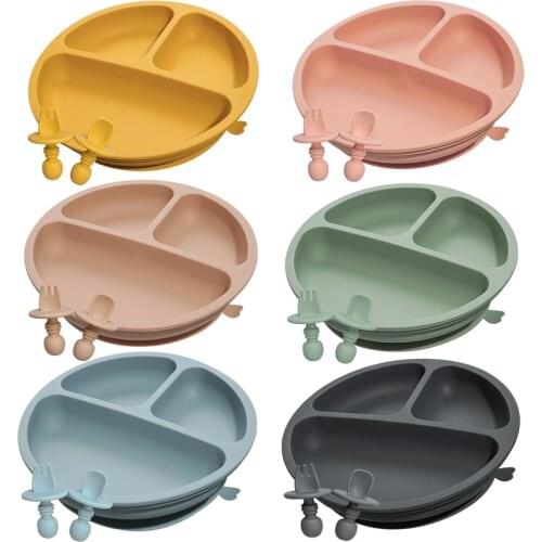 Portable Silicone Baby Dinnerware Sucker Plate Foldable Silicone Dishes Set Waterproof Silicone Infant Spoon Fork