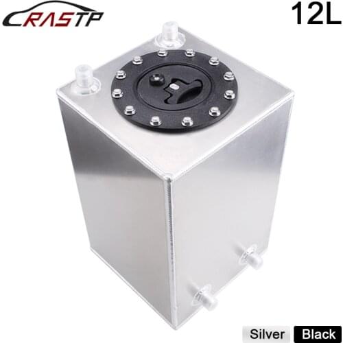 RASTP-Aluminum 12L Fuel Surge Tank Silver Black Mirror Polish Fuel Cell with Cap 3 Gallons RS-OCC038