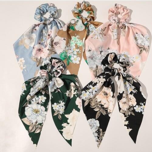 1Pc New Women Scrunchie Ribbon Elastic Hair Bands Bow Scarf Printing Head Band for Girls Ladies Hair Ropes Ties Hair Accessories