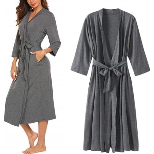 Gray Cardigan Gown Female Kimono Robes Homewear Nightwear Sexy Mini Sleepwear Nightgown Comfortable Casual Soft Wedding Robe