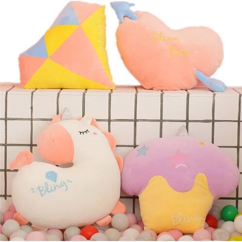 Sweet Dessert Style Unicorn Cake Heart Diamond Pillow Cushion Toys Animal Plush Baby Girl Rainbow Room Decor High Quality Gift