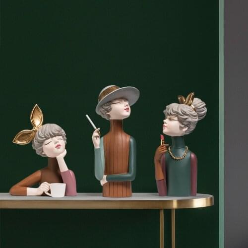 Modern Cute Girls Resin Statue Accessories Home Storage Plate Furnishing Crafts Cafe Room Table Figurines Sculptures Decoration
