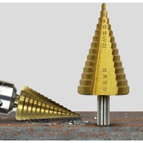 1Pcs Titanium Coated Step Drill Bits Set 4-42mm HSS Drill Bit With Hole Grooving Drill Saw Carpenter Woodworking Tools
