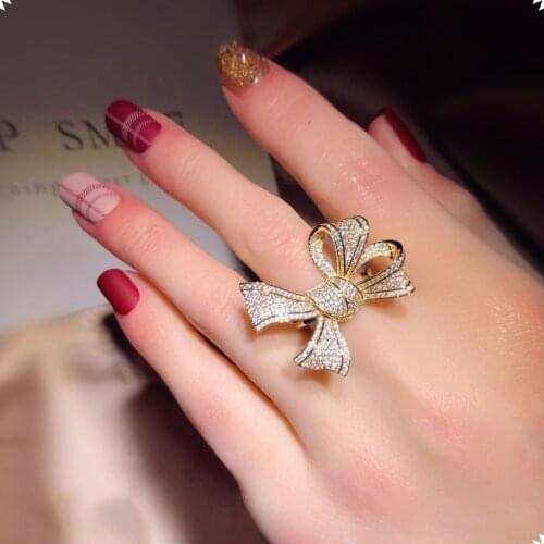 Gorgeous Gig bow-knot Zircon Stone Rings For Women Luxury 925 Silver Exaggerated Chic Wedding Party Engagement Ring Jewelry