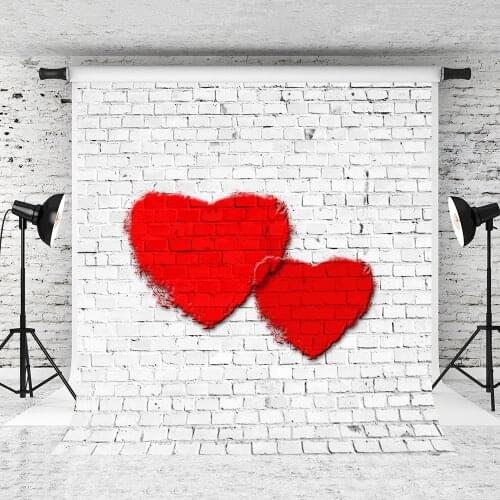VinylBDS ValentineS Day Photography Backdrop White Brick Wall Photo Studio Backdrop Heart Microfiber Photo Shoot Backdrop