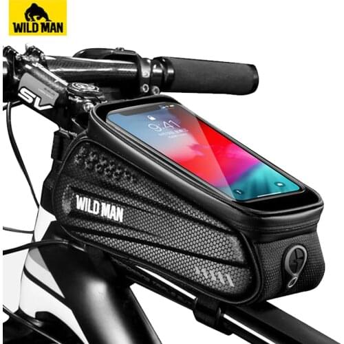 WILD MAN Waterproo Bicycle Phone Bag Top Tube Frame Bag Cycling Front Beam Bag Phone Holder For 6.5 inch Touch Screen Bike Bag
