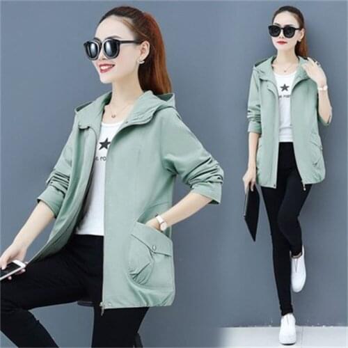 2021 Autumn Womens Jacket Long Sleeve Causal Windbreaker Hooded Coat Zipper Lightweight Jackets Outwear Plus Size 5XL H643