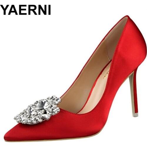 YAERNI Shoes Rhinestone Women Pumps Stiletto Women Shoes Sexy High Heels Wedding Shoes Luxurious Women Heels Party Shoes Female