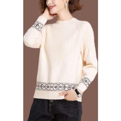 Womens wool sweaters short loose loose outer wear autumn and winter thick long-sleeved round neck casual pullover sweater