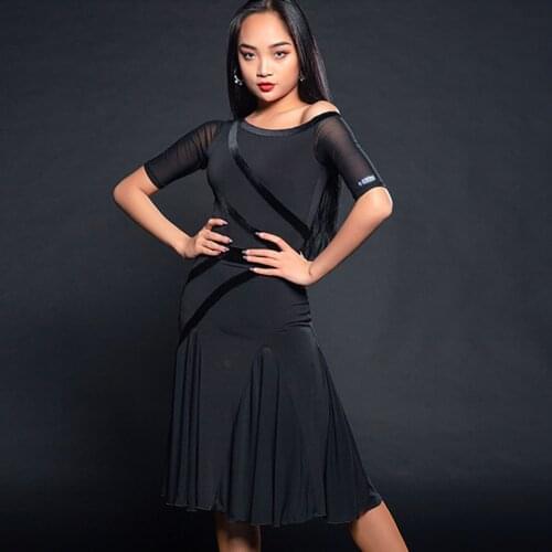 A1085 Half Sleeves Female Latin Dance Dress Women Practice Skirt and Top Set Ballroom Salsa Cha Cha Dance Competition Costume