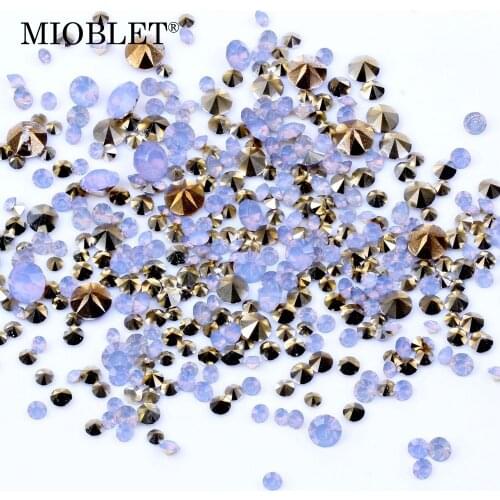 1 Pack Mixed Size 300pcs Opal Crystal Nail Rhinestones DIY Sharp Bottom Stones Opal Purple/Opal Yellow 3D Nail Art Decorations