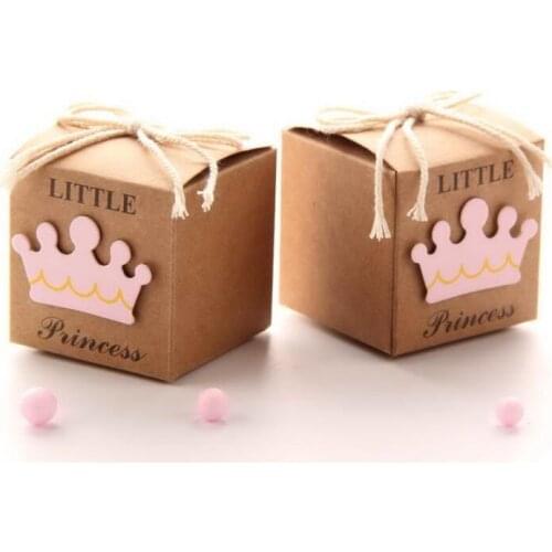 10pc/lot Baby Shower Newborn Baby Candy Box Little Prince Little Princess Crown Candy Boxes Lovely Babyshower Party Gift Boxes