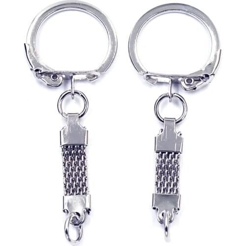 100Pcs Silver Tone Key Chains & Key Rings With Chain Charms Jewelry Component Wholesales 6.2cm x 2.3cm(2 4/8"x 7/8")