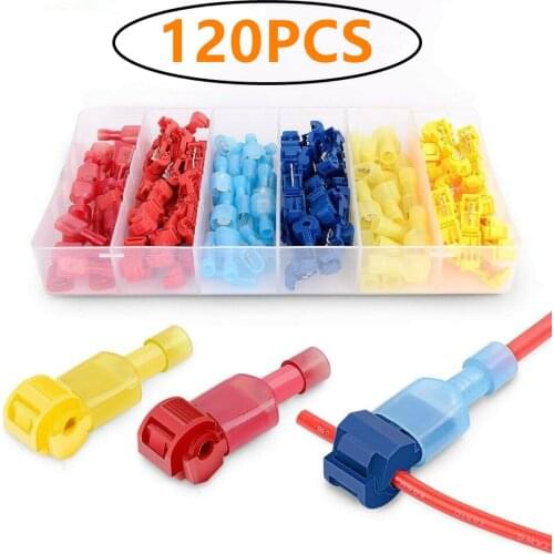 120 PCS T Tap Electrical Cable Connectors Quick Wire Splice Taps and Insulated Male Quick Disconnect Terminals