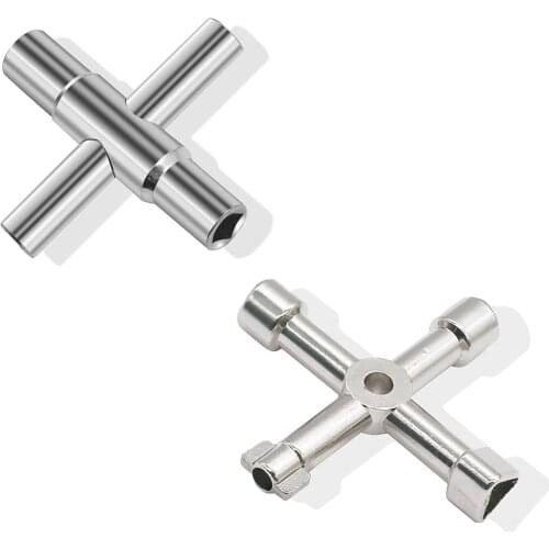 2Pcs 4 Way Silcock Water Key, Multifunction Plated Steel Water Keys with 4 Way Utility Gas Meter Keys Faucet Wrench Tool