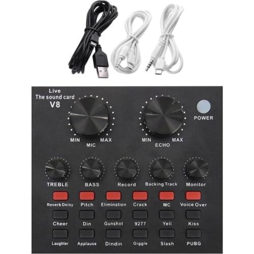 2020 New V8 Audio USB External Sound Card Headset Microphone Webcast Live Broadcast Device for PC Phone Computer Accessories