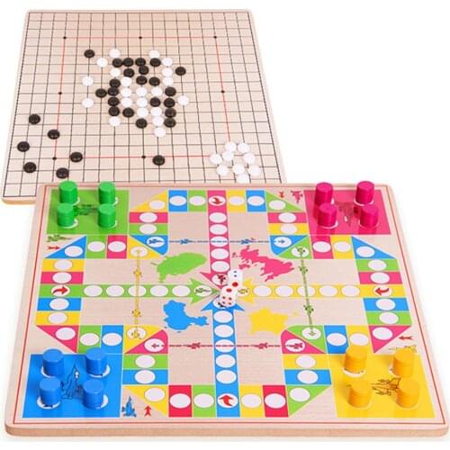3 in 1 Double-Faced Wooden Flying Ludo Go Game Gomoku Travel Board Family Toy