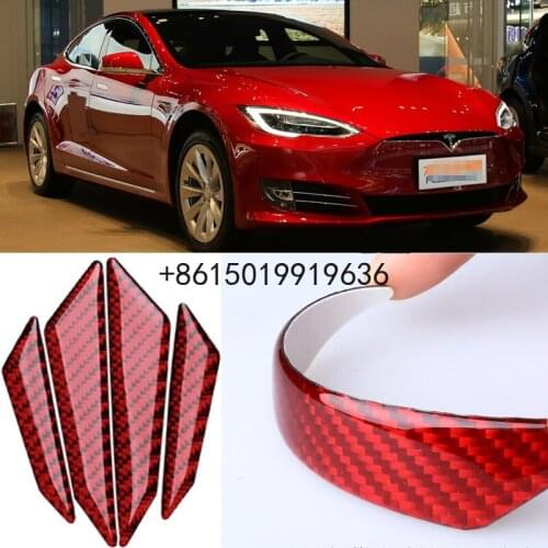For Tesla Model X S 3 Y Car Side Door Edge Guard Bumper Trim Protector 4pcs PVC carbon fiber Stickers