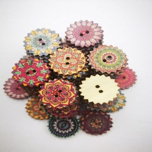 50pcs Painted Gear Wood Buttons for Handwork Sewing Scrapbook Clothing diy Crafts Accessories Gift Card 20mm