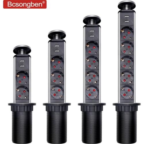 Bcsongben Socket With Usb 1 Led+2 Charge USB 2/3/4/5 Power EU Plug Kitchen Table Electrical Socket Desktop Sockets Power
