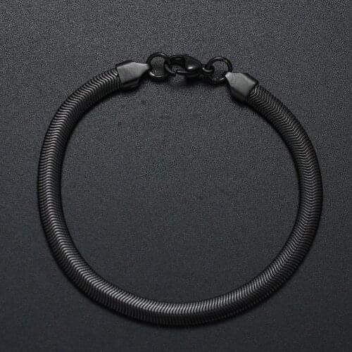 Hot sale 6MM 316L stainless steel gold black color flat snake chain bracelet fashion jewelry for men and women party gifts