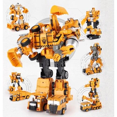 Transformation Robot Toys Metal Engineering Car Excavator Bulldozer Crane Dumper Mixer Assembly Deformation Model Toy Kids Gifts
