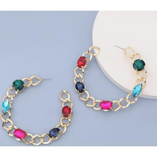 JIJIAWENHUA Fashion New Multicolor Rhinestone Hoop Earrings Womens Jewelry Maxi Womens Earrings Accessories