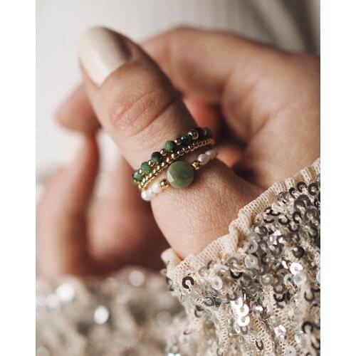 Bohemian Handmade Natural Stone Rings Women with Stainless Steel Bead Multi Color Stretch Rope Party Gifts Ring Adjustable 2020