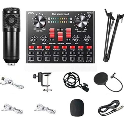 BM 800 Condenser Microphone Bundle,Real-Time V8S Sound Card Voice Converter, Bluetooth Mixer for Music Recording