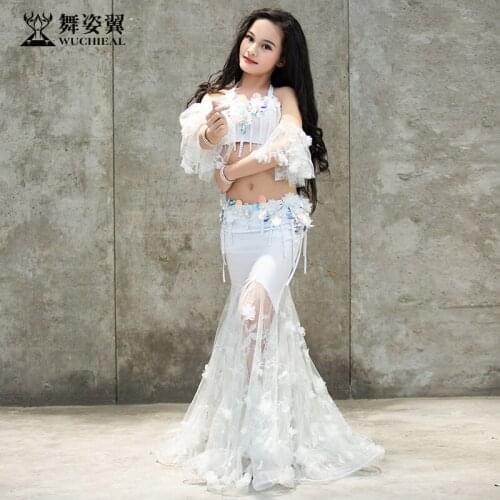 High-End Childrens belly dance clothes new Girl Belly Dance Performance Service Bag Hip Dress Sexy Bra+Long Skirt set RT363