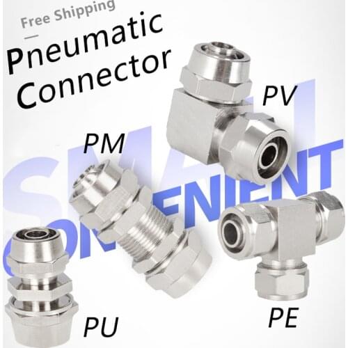 Metal Pneumatic Fitting Tube 4-16mm Connector Fittings Air Quick Water Pipe Push In Hose Quick Couping PE/PU/PM/PV
