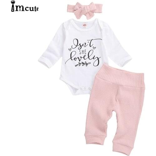 Imcute Baby Girls Knitting Bodysuits Jogger Pants Round Collar Long Sleeves Tops Ribbed Pants Headband 3-Piece Baby Boys Clothes