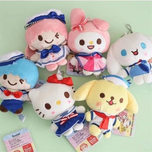 Kawaii Japanese Plush Toys Cute Cartoon Kuromi My Melody Cinnamoroll KT Navy Suit Plush Stuffed Doll Girl Toy Christmas Gift