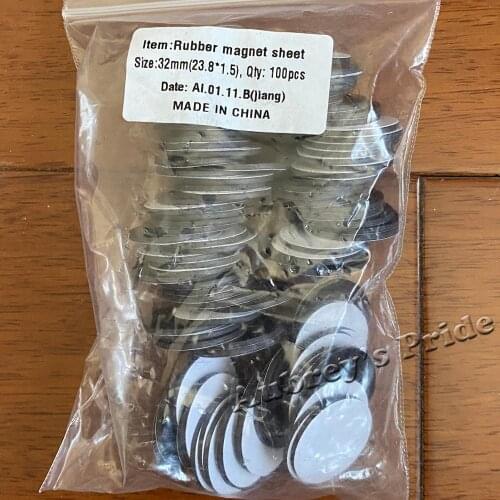 100 Sets 23.8x1.5mm Soft Rubber Magnetic Sticker Parts for 1-1/4 " 32mm Button Supplies Materials Badge Making