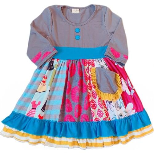 2019 autumn Girls long sleeve cotton dress with buttons Hot Sale New style Dress for present